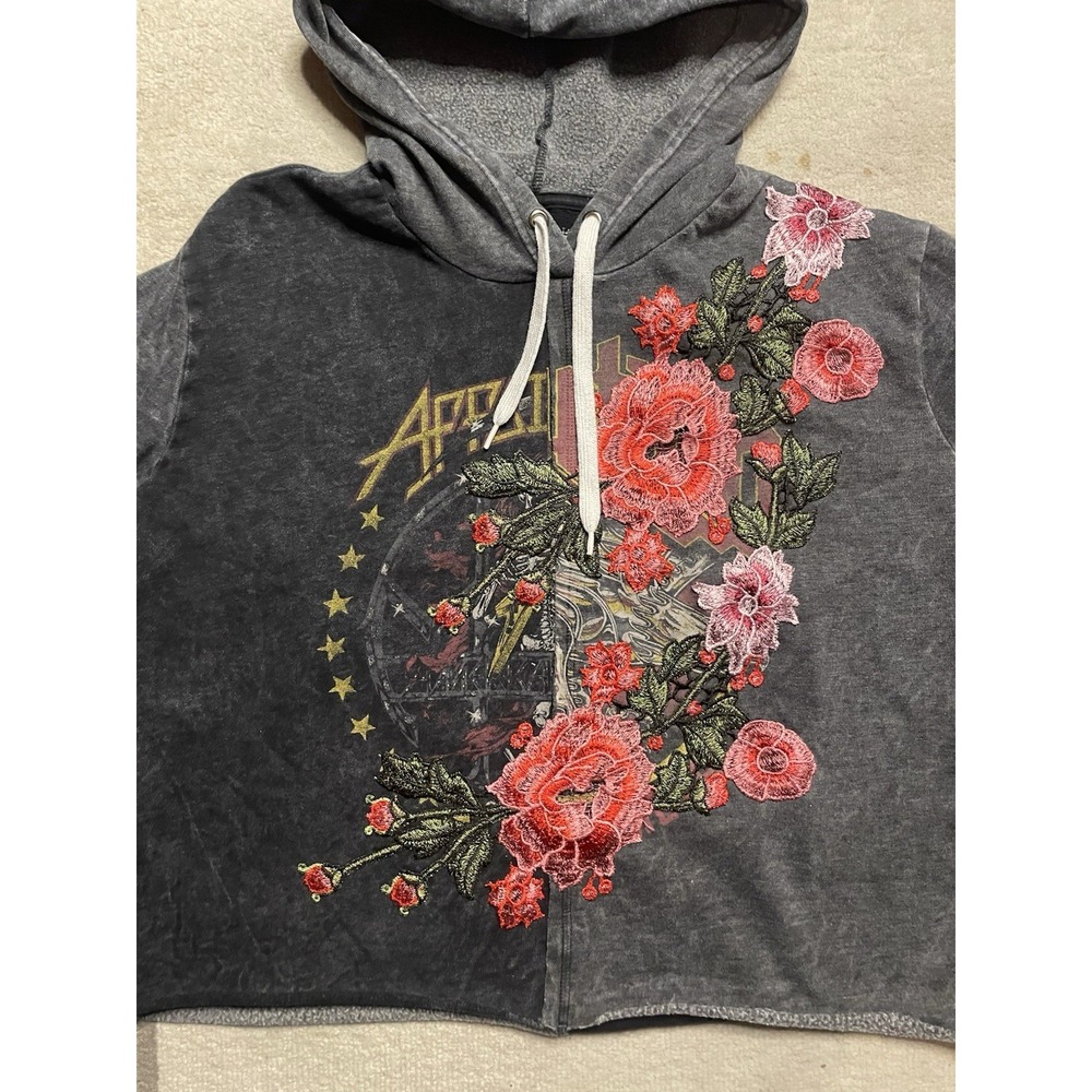 AFFLICTION Hysteria Graphic Hoodie Pullover Acid Black Embroidered Women's L - Picture 5 of 16
